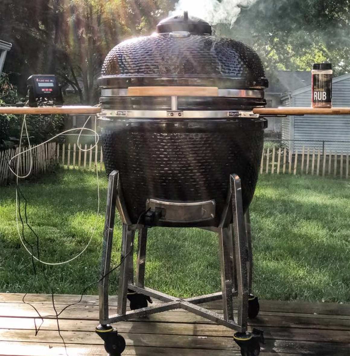 a grilla grills kamado grill in a backyard